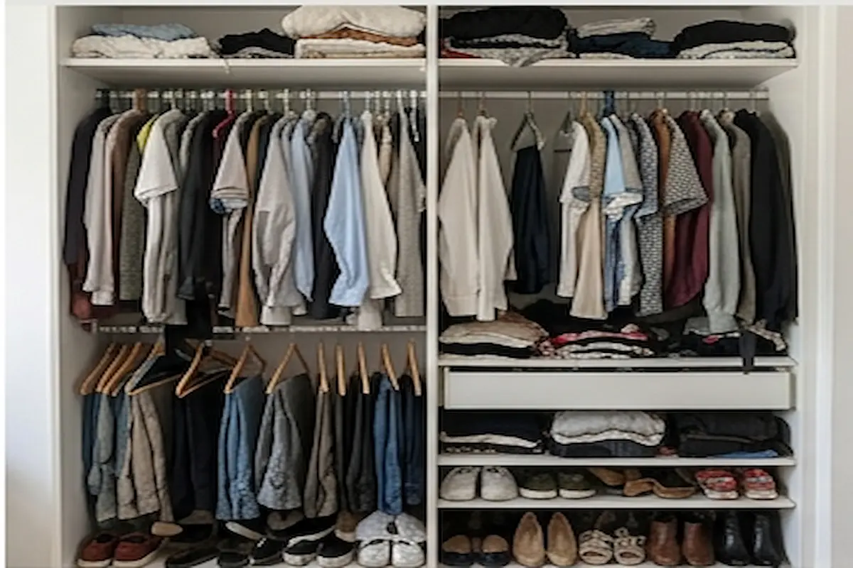 Closet desorganizado antes da personal organizer em Itaim Bibi